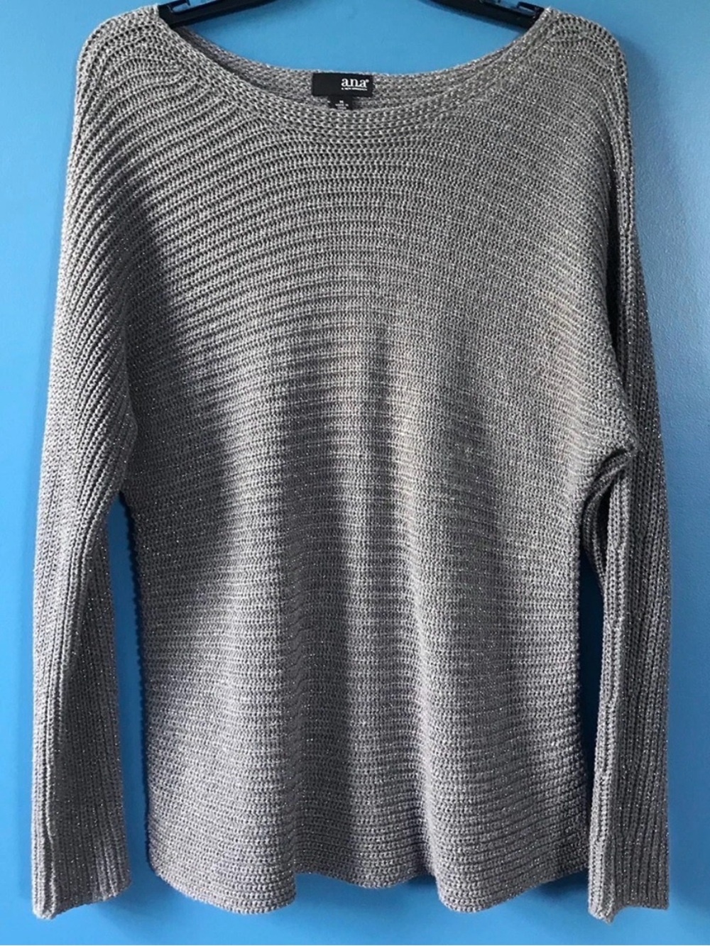 a.n.a Women’s Light Gray Sparkle Glitter Crewneck Knit Sweater Size XL